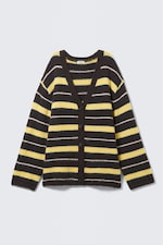 Dark Brown & Yellow Stripes - Soft Knit V-Neck Cardigan - 3