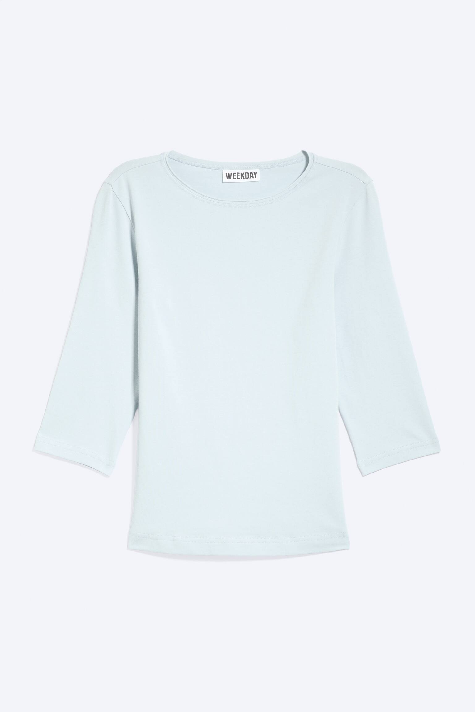 Fitted Three-Quarter Sleeve Top - Light Dusty Blue/White/Black/Dark Plum/Striped Dusty Blue - 1