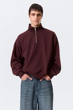 Dark Red - Loose Half Zip Sweatshirt - 0