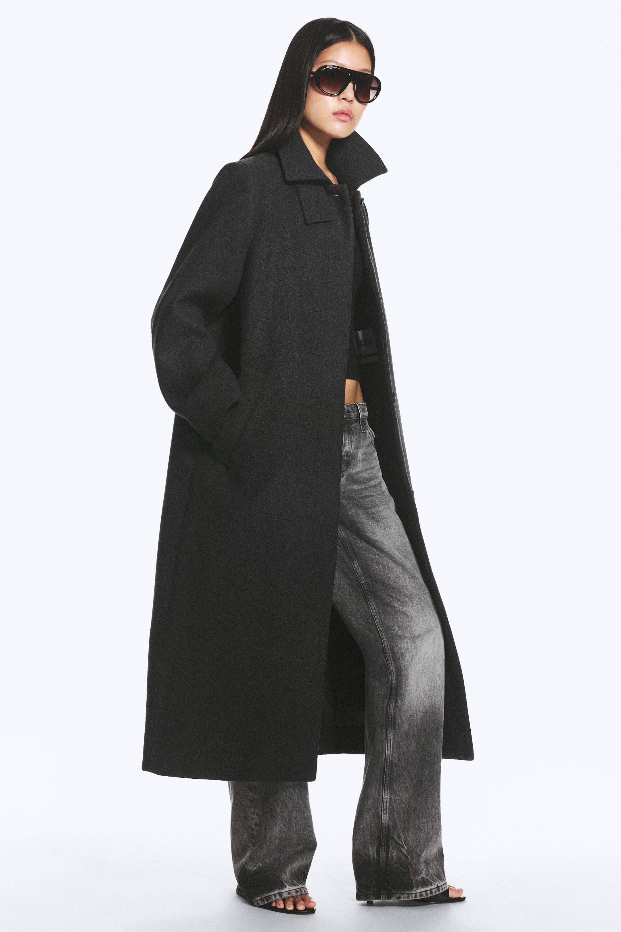 Dark Grey Melange - Long Oversized Wool-Blend Coat - 1