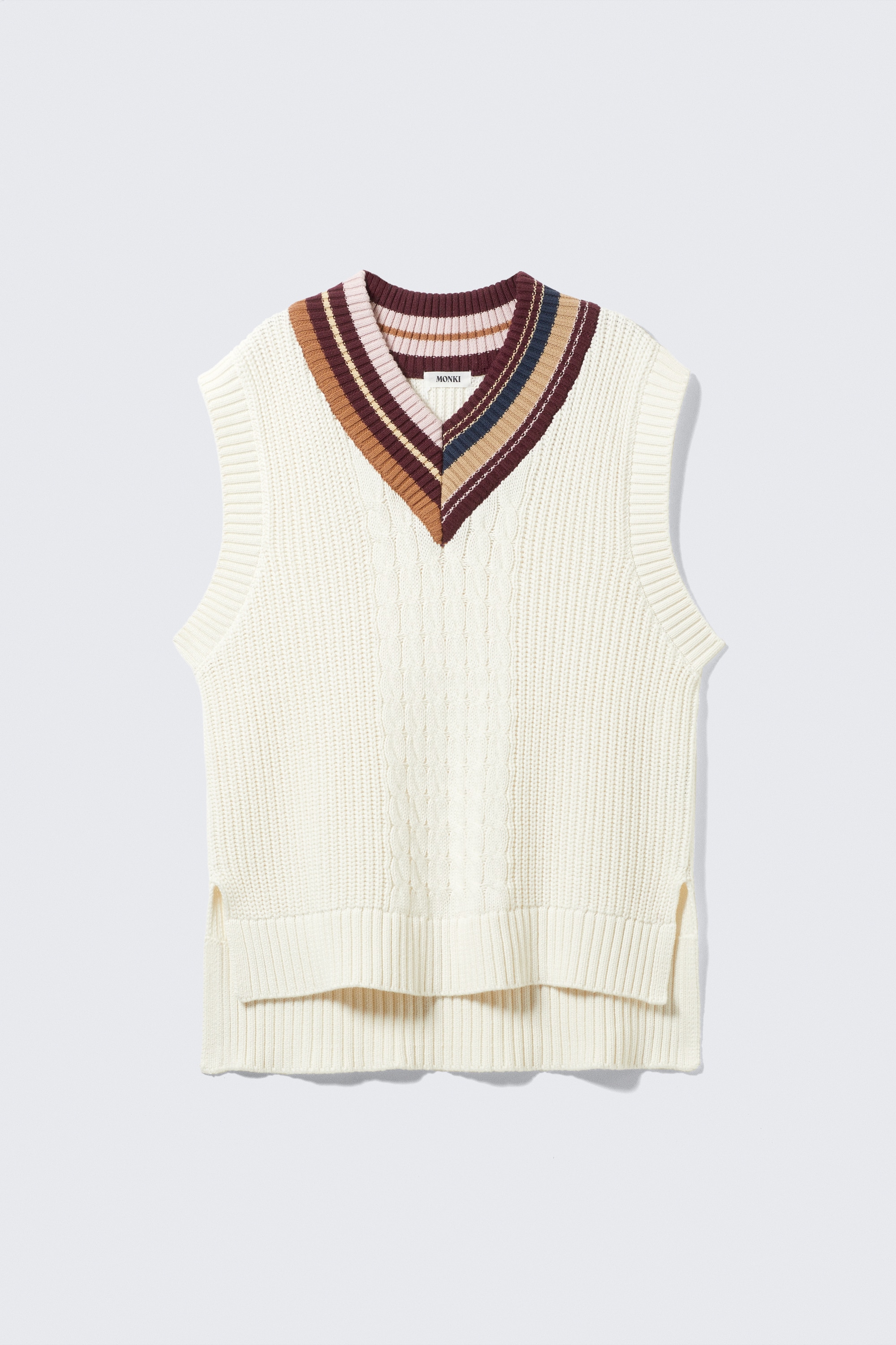 V-nyakú kötött pamutmellény - Fehér - Kontrasztos gallér