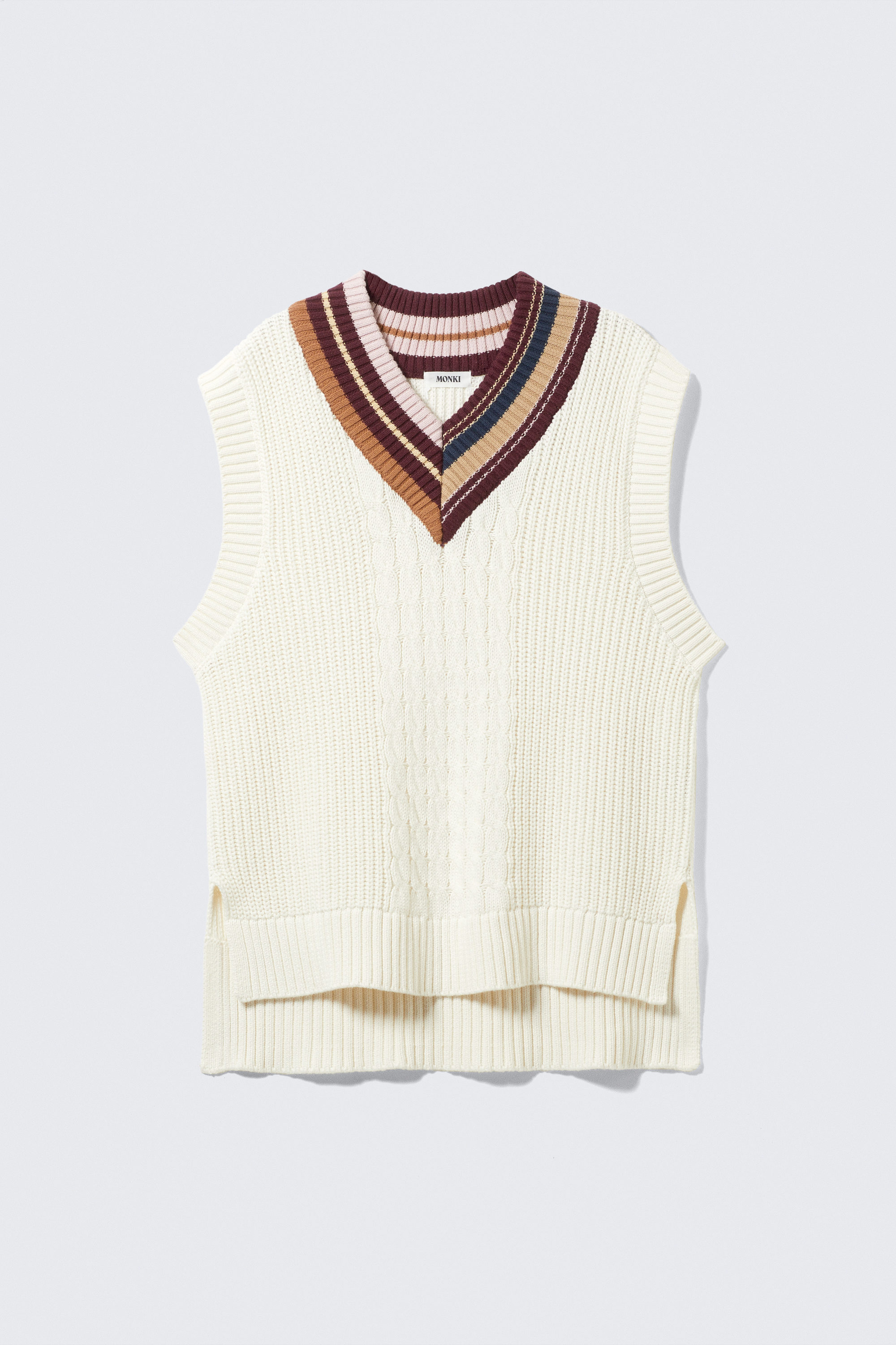 White - Contrast Collar - Gebreid katoenen vest met V-hals - 3