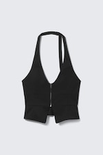 Schwarz - Strukturierte Neckholder-Weste mit Reißverschluss - 3