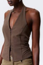 Dark Brown - Short Halterneck Top - 2