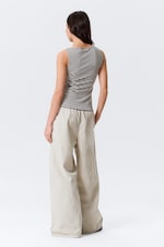 Grey & White Stripes - Annie Striped Sleeveless Boat-Neck Top - 2