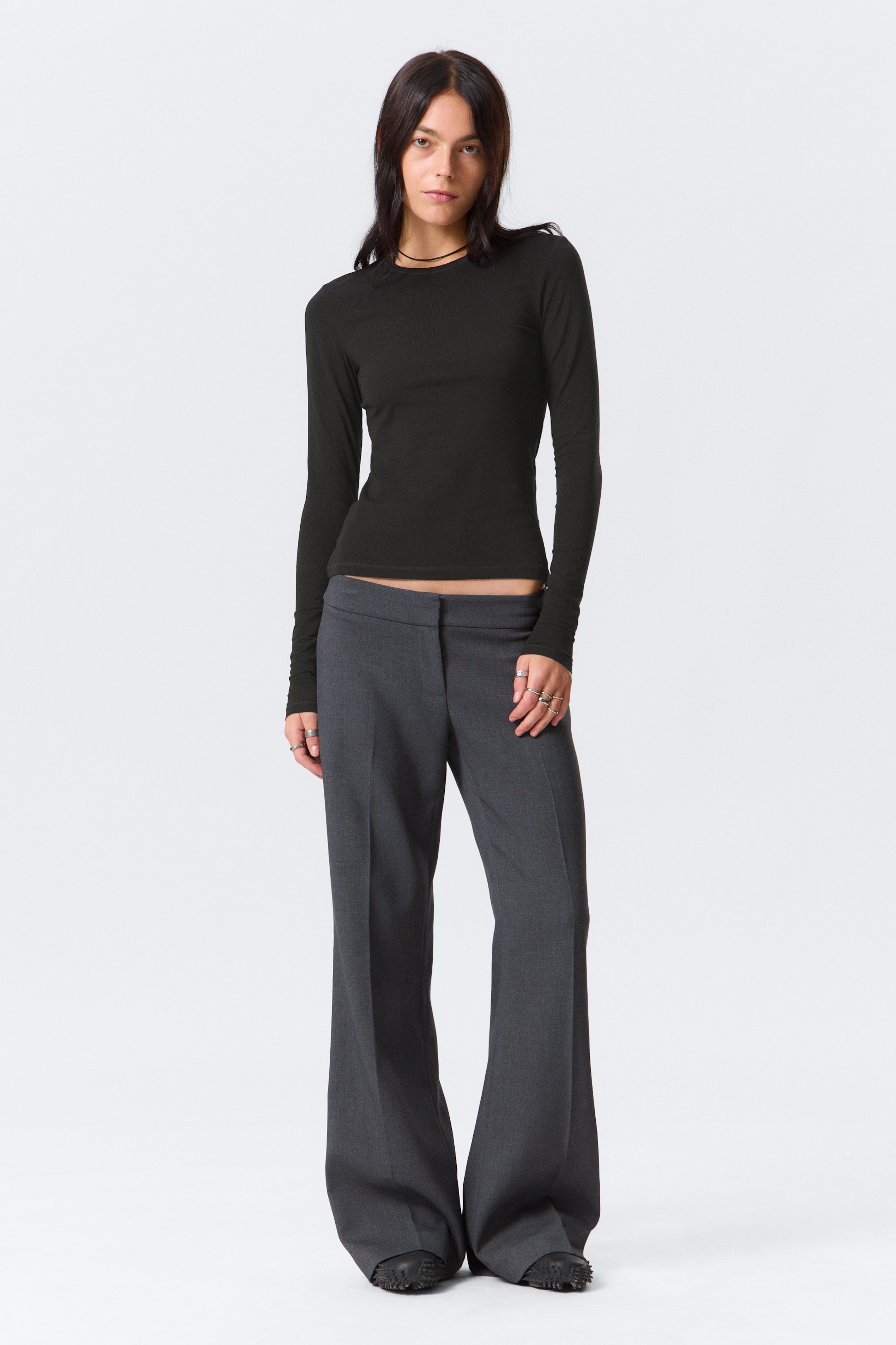 Schwarz - Schmales Langarmtop - 2