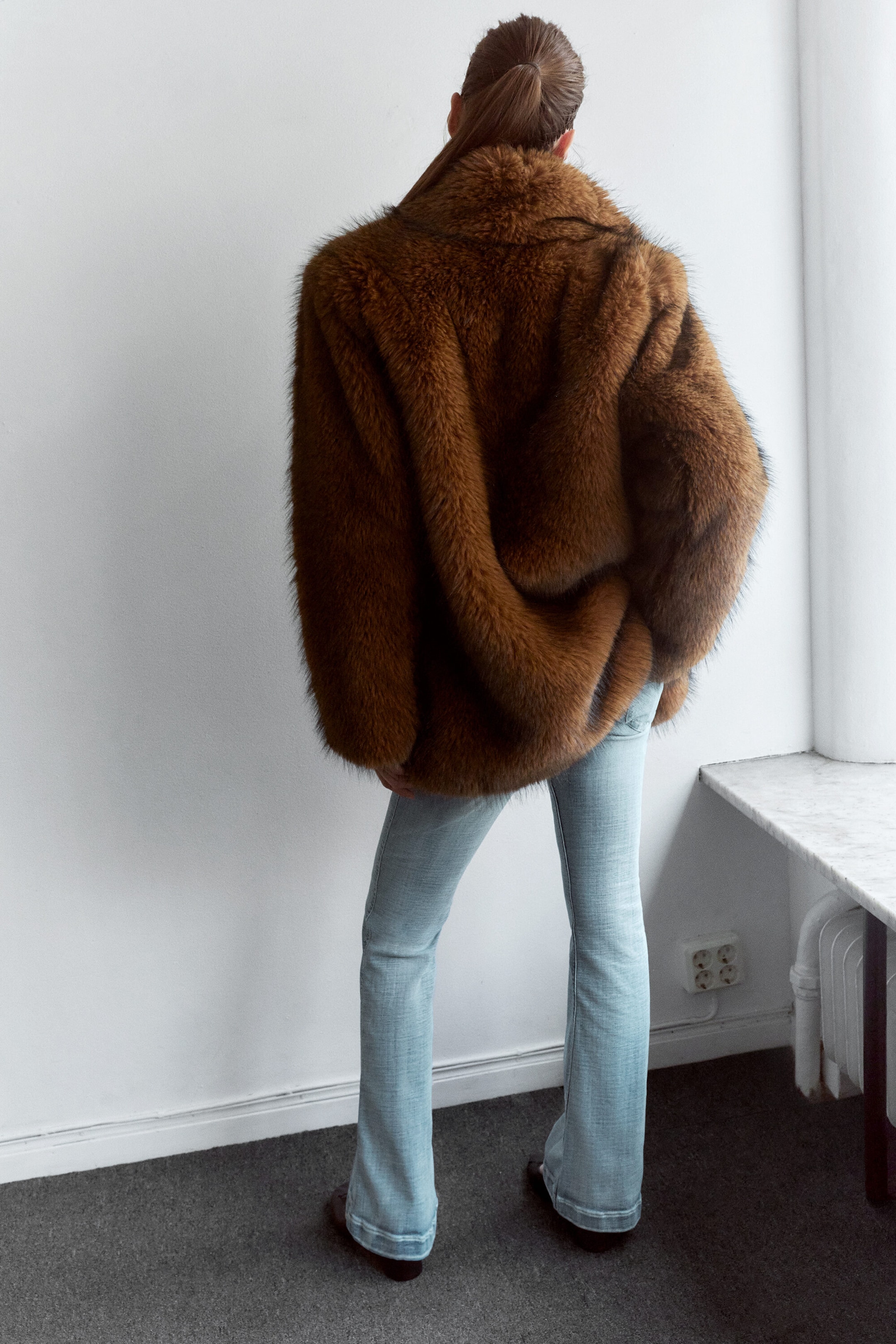 Rust Brown - Relaxed faux fur jacket - 3