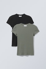 Black & Khaki - 2-pack Close Fitted Rib T-shirt - 0