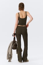 Dark Brown - Folded Waist Flared Yoga Tights - 3