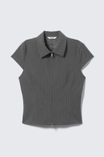 Striped Grey - Fitted Short-Sleeved Zip Top - 0