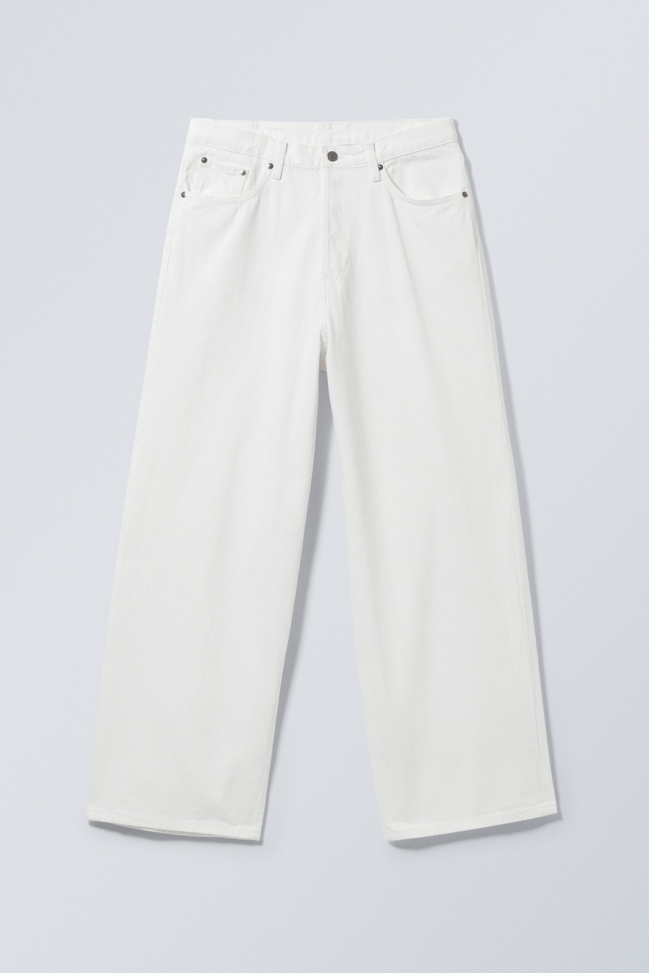 Hvit - Astro Mellomhøy Midje Løse Baggy Unisex Jeans - 0