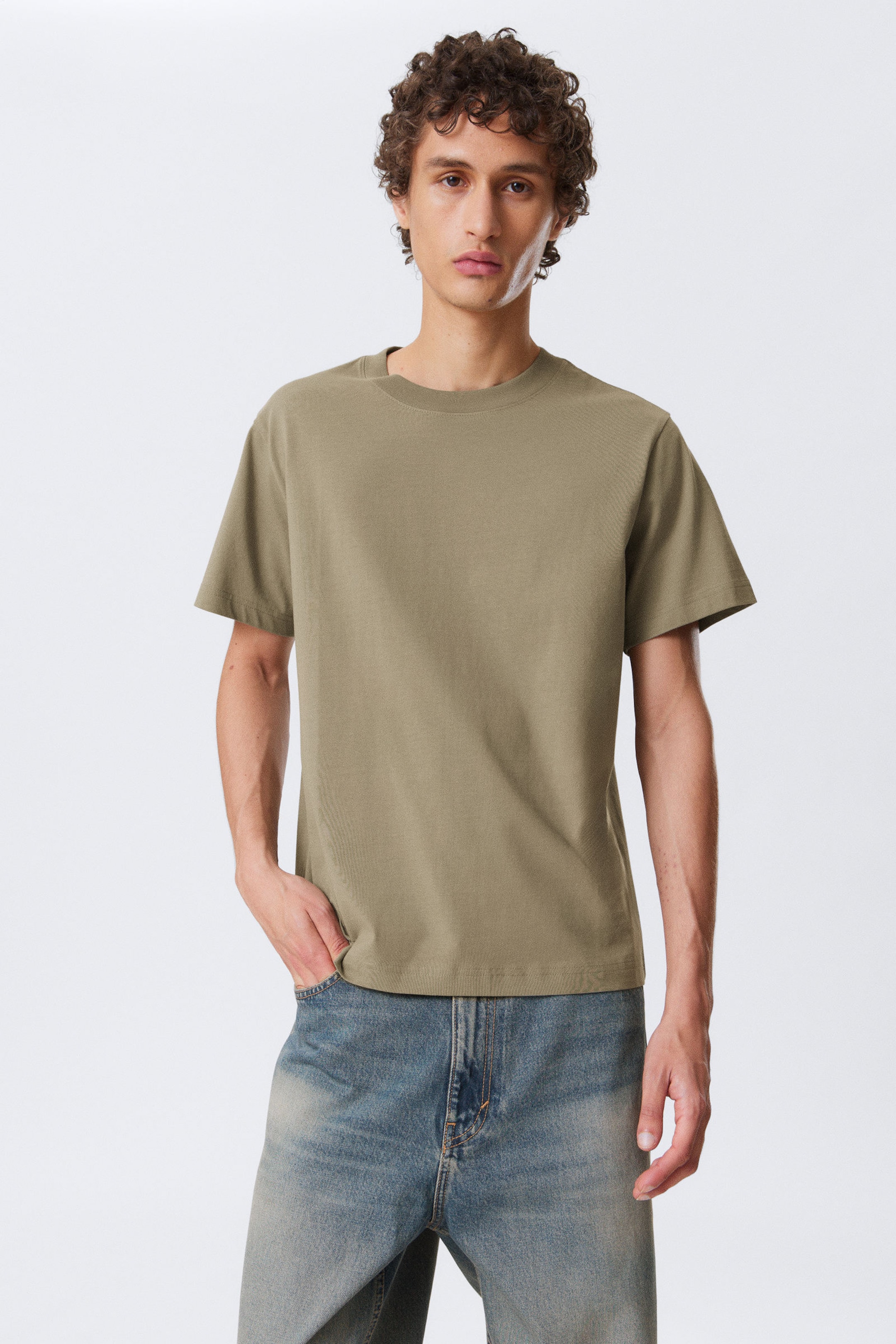 #7C7C6E - Short Boxy Heavyweight T-shirt - 1