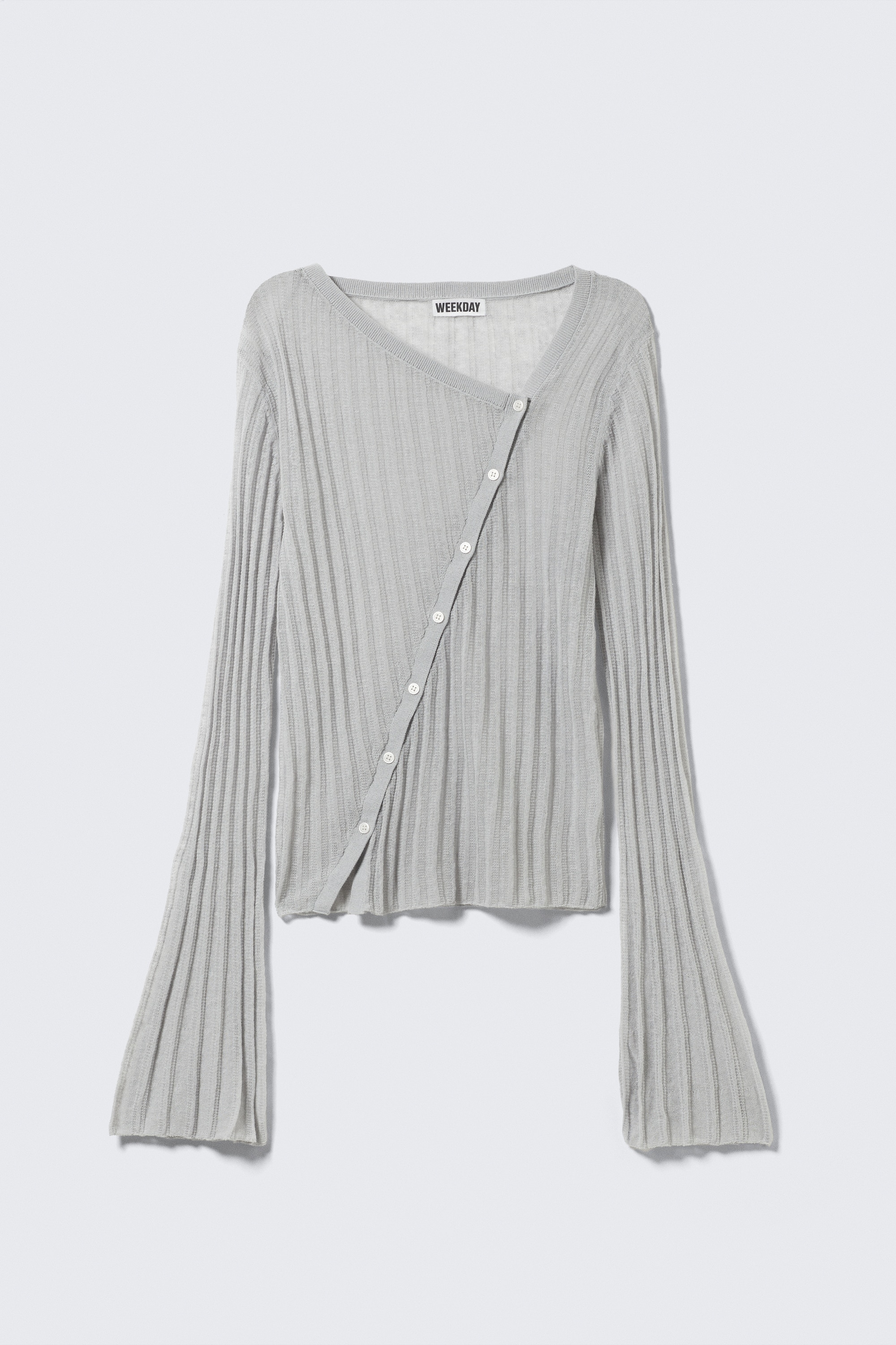 Asymmetric Linen Blend Cardigan - Gri deschis/Black