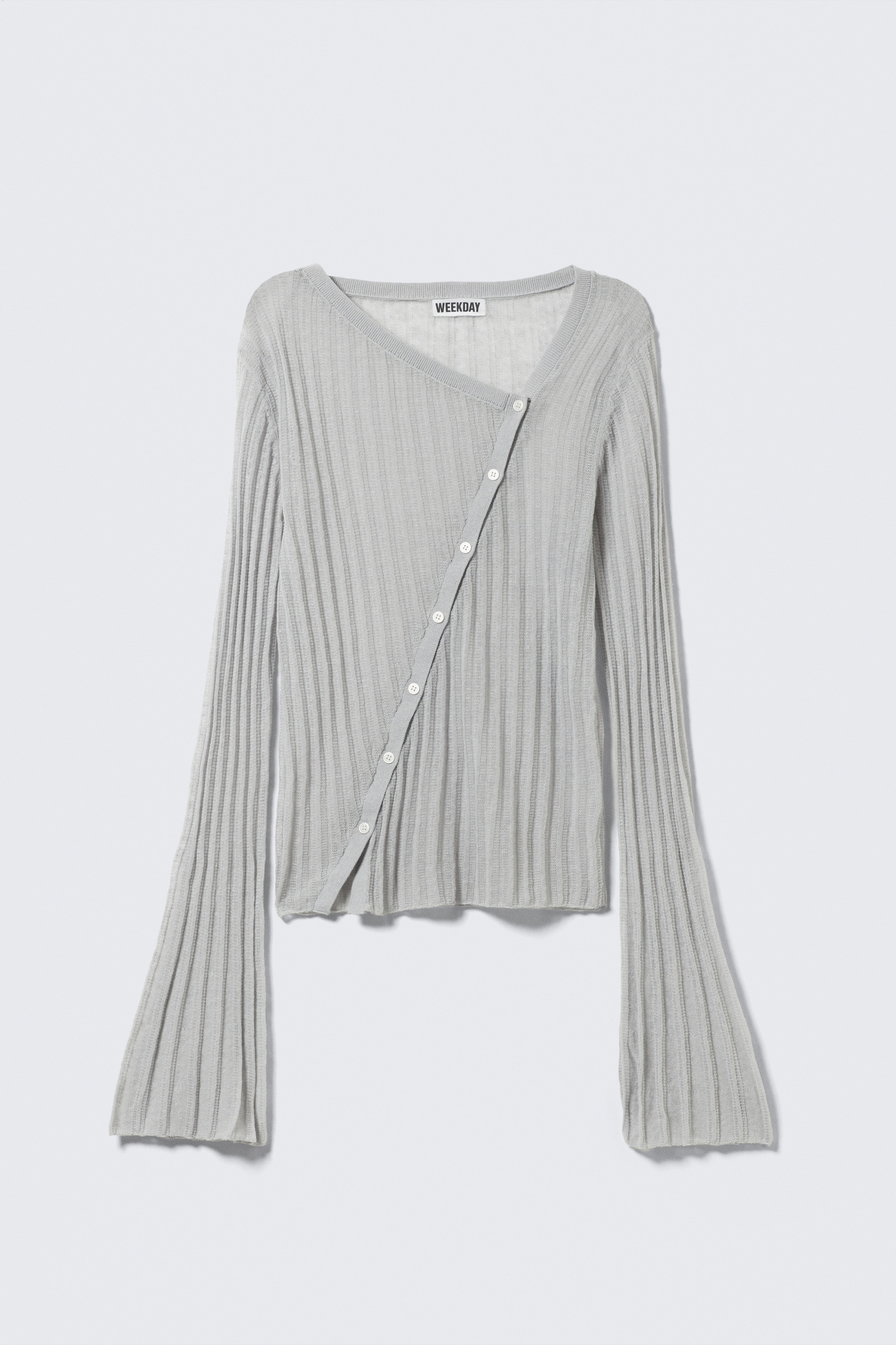 Visa större bild: Asymmetrisk cardigan i linneblandning - Ljusgrå - DAM | H&M FI 5