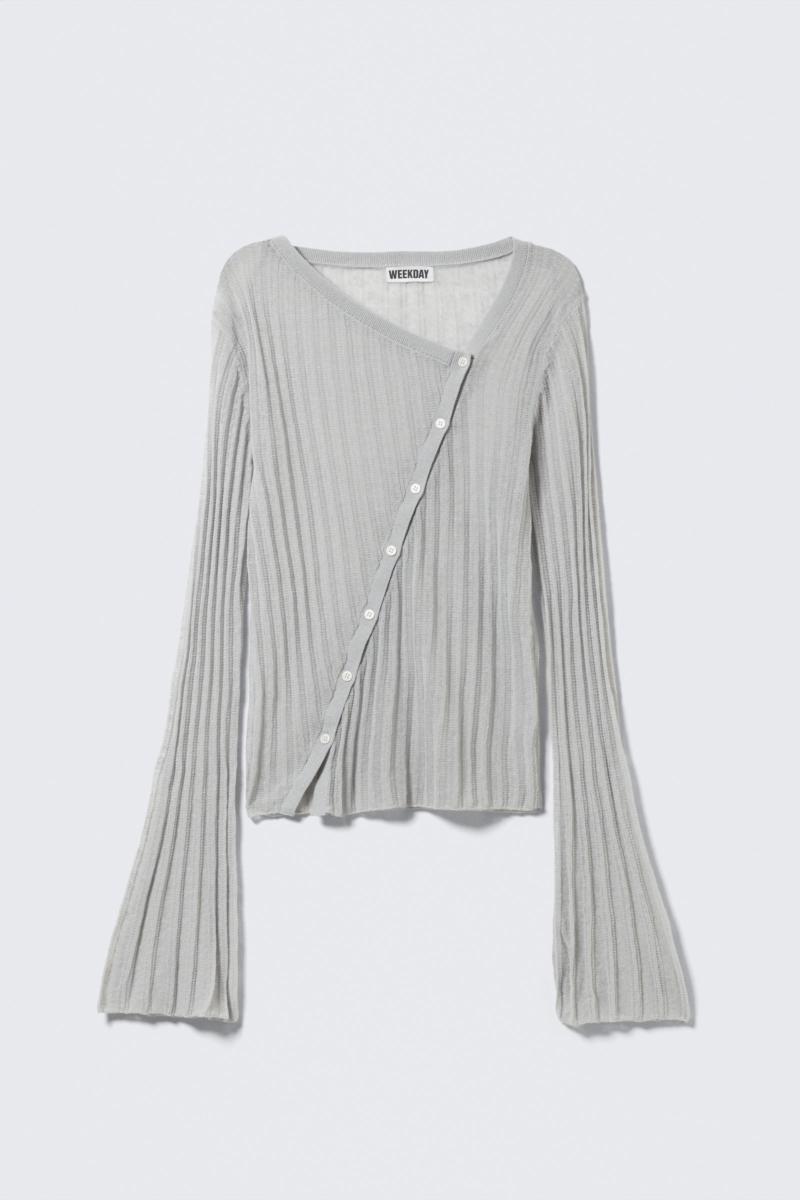 asymmetric linen blend cardigan - Light Grey | Weekday CH