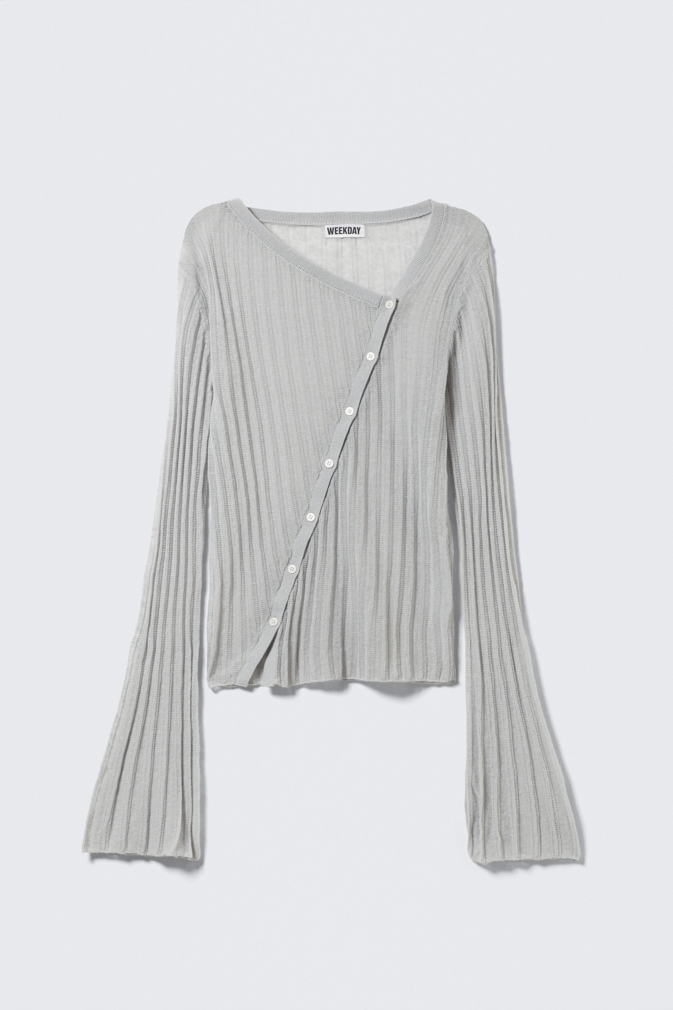 Light Grey - Asymmetric Linen Blend Cardigan - 1