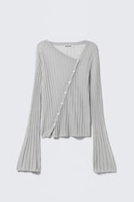 Light Grey - Asymmetric Linen Blend Cardigan - 0