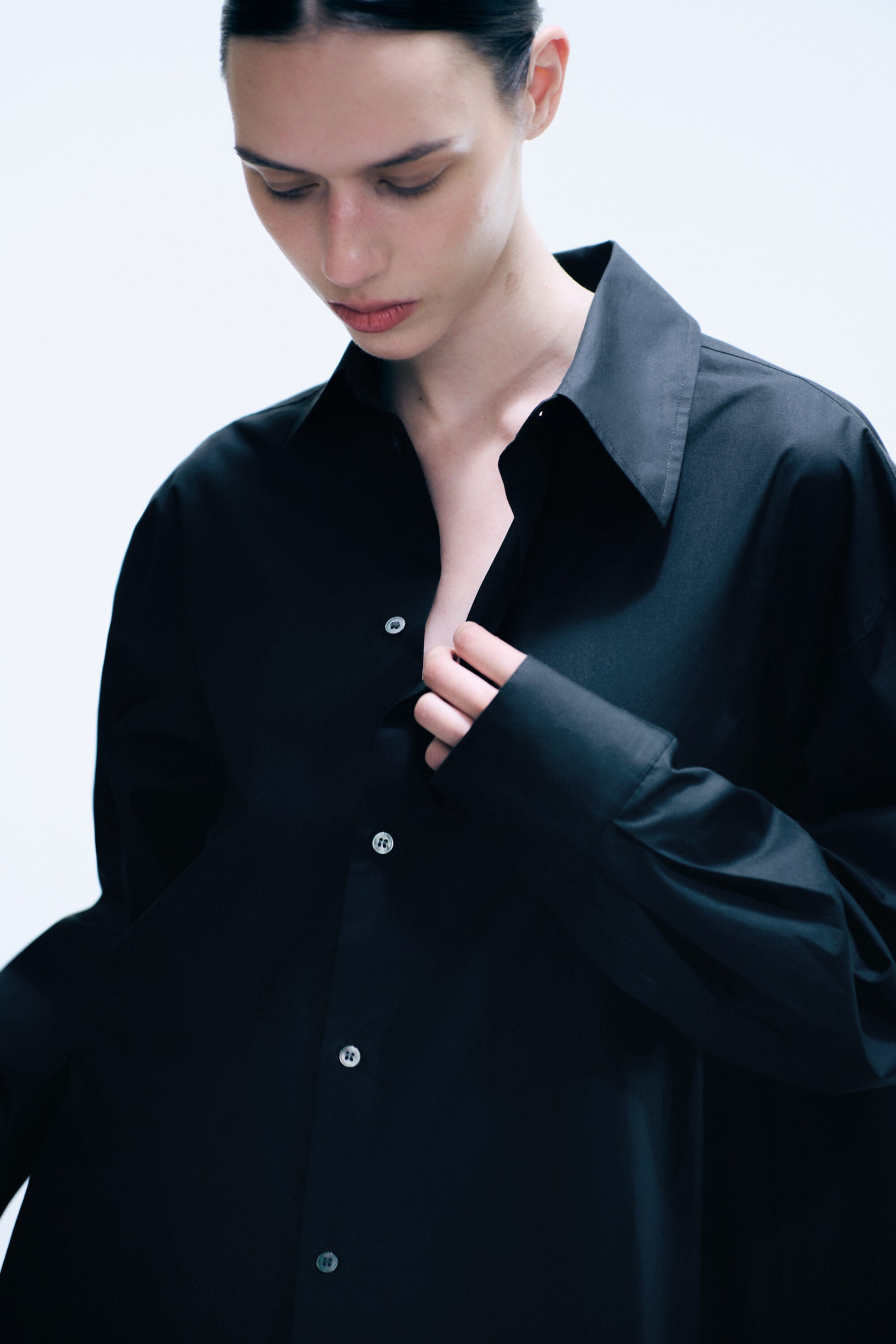 Off-black - Cross-buttoned Expand Shirt - 2