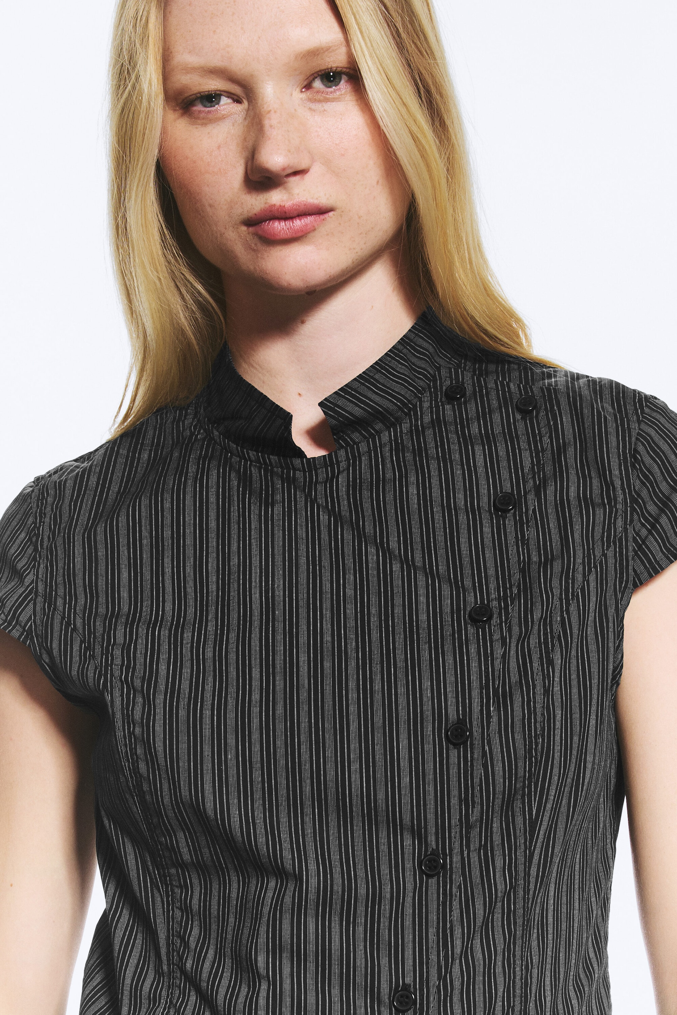 Striped Black - Asymmetric buttoned top - 2