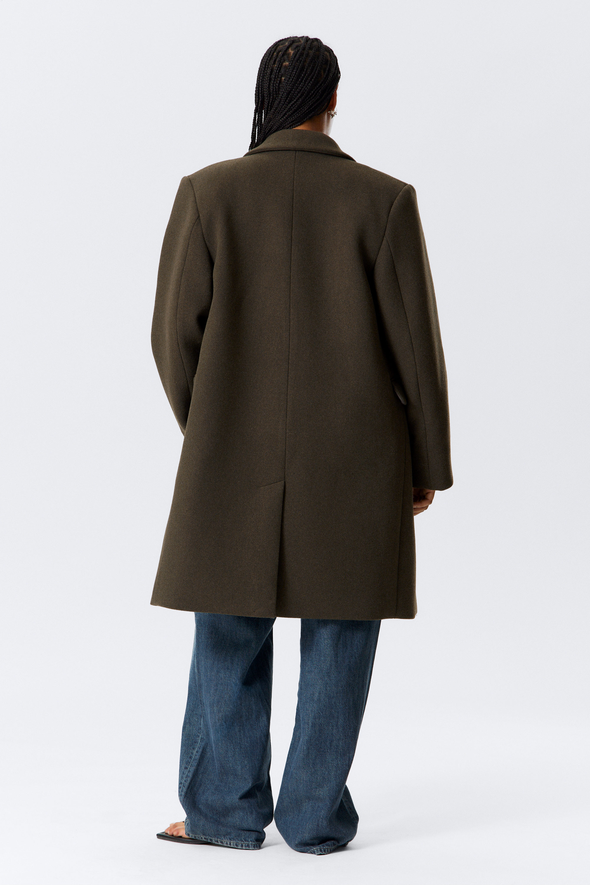 Dark Khaki Green - Oversized Knee-Length Wool-Blend Coat - 3
