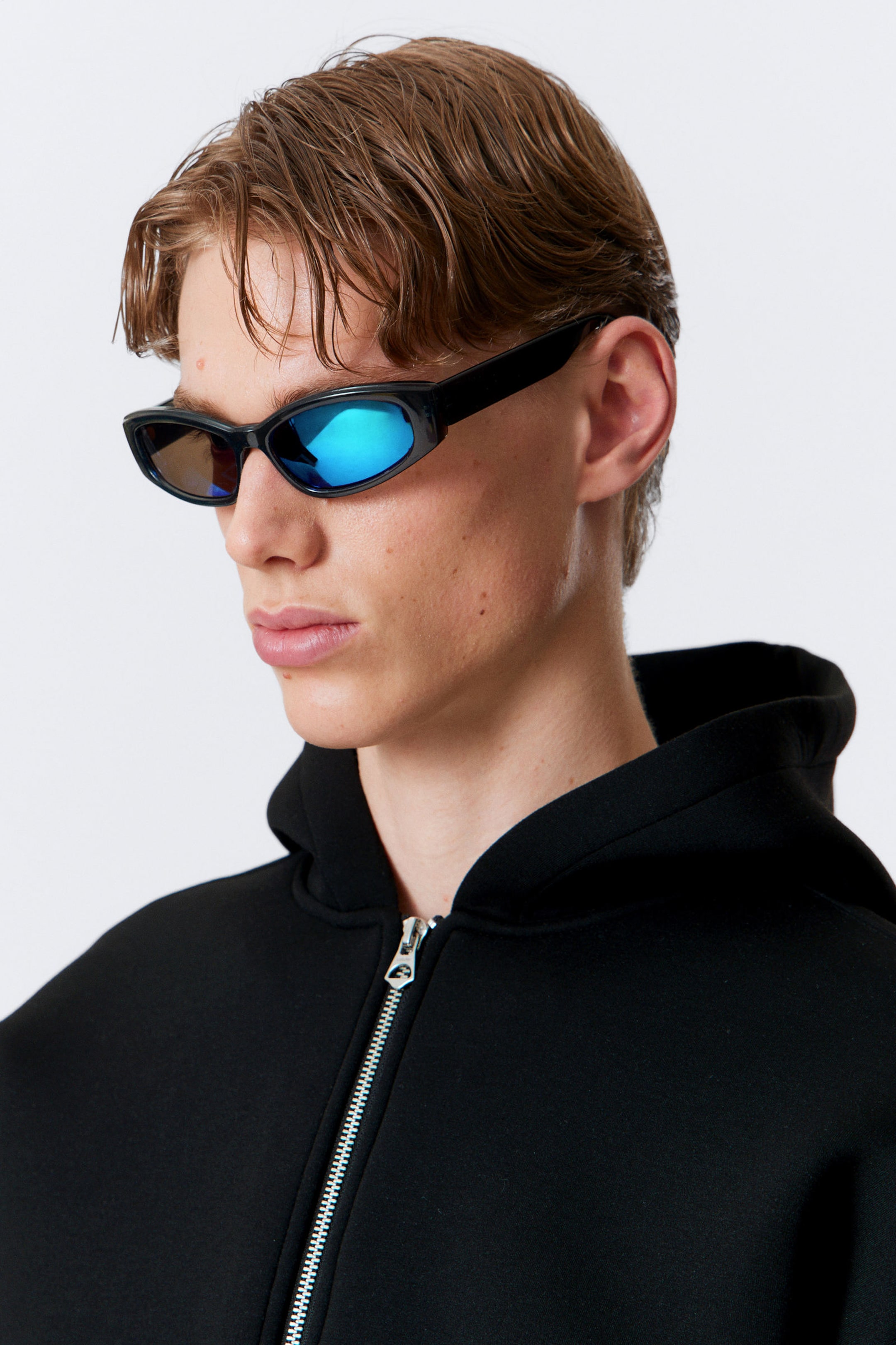 Dark Grey - Blue Lenses - Slide Curved Frame Unisex Sunglasses - 2