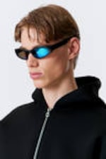 Donkergrijs - Blauwe glazen - Slide Curved Frame Unisex Sunglasses - 1