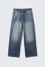 Board Blue - Medium Blue - Astro Mid Rise Loose Baggy Leg Unisex Jeans - 6