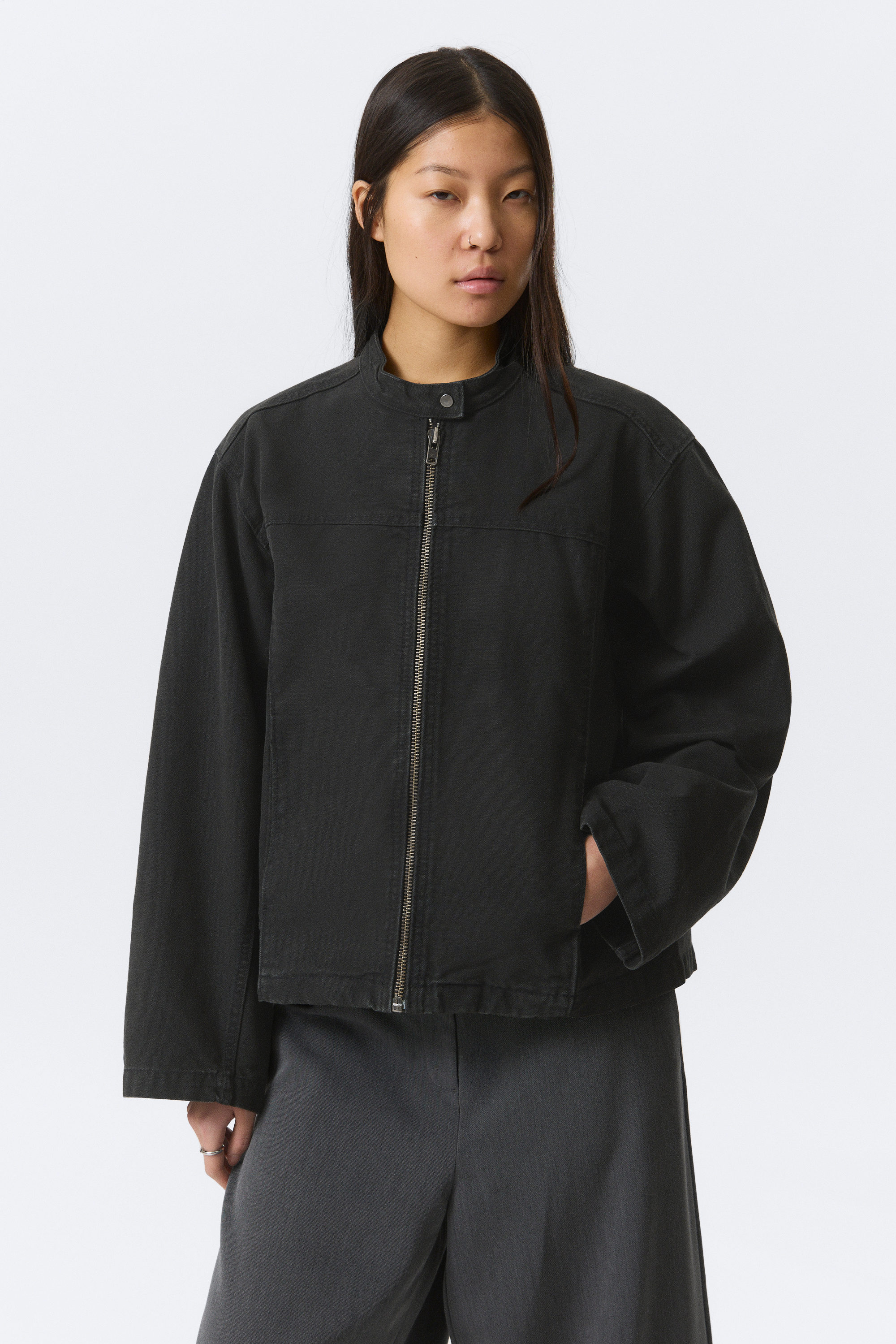 oversized washed canvas jacket - Black | Weekday WW