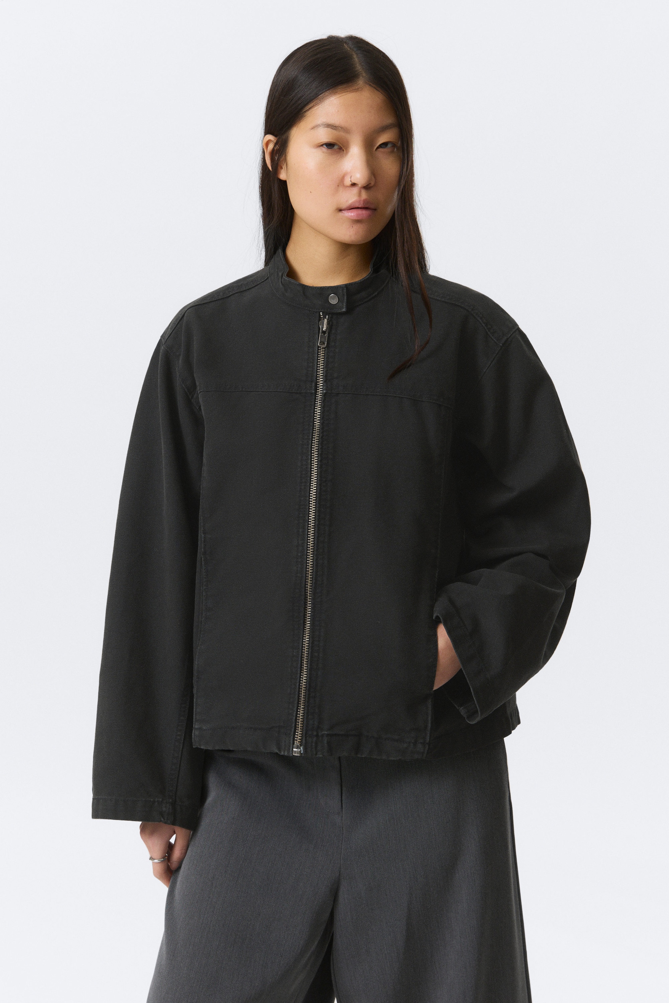 Svart - Oversized Washed Canvas Jacket - 1