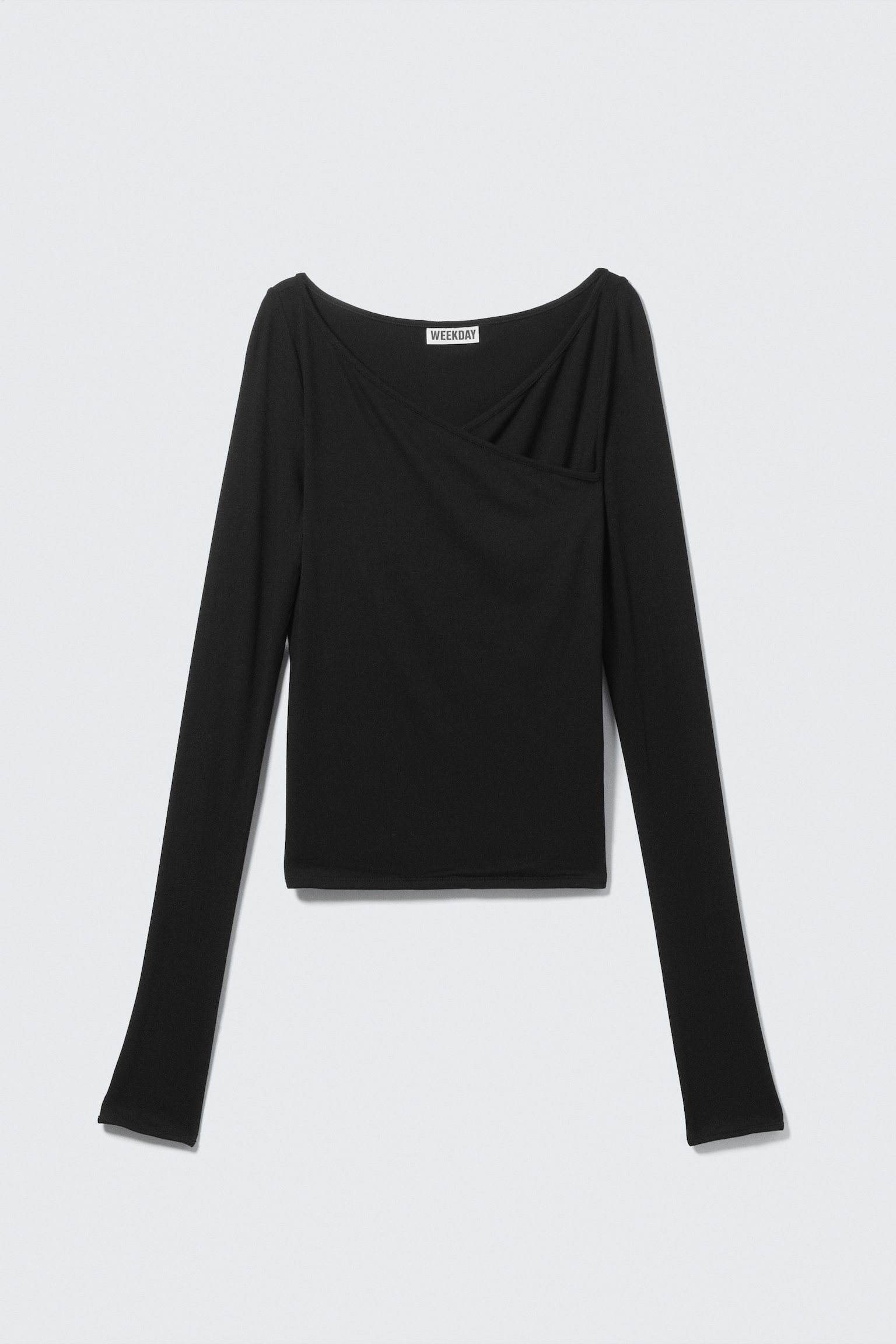 Slim Long-Sleeved Wrap Top - Black/White - 2