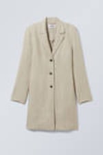 Ecru - Knee-length Linen Blend Coat - 0