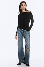 Black - Slim Cowl-Neck Long-Sleeved Top - 1