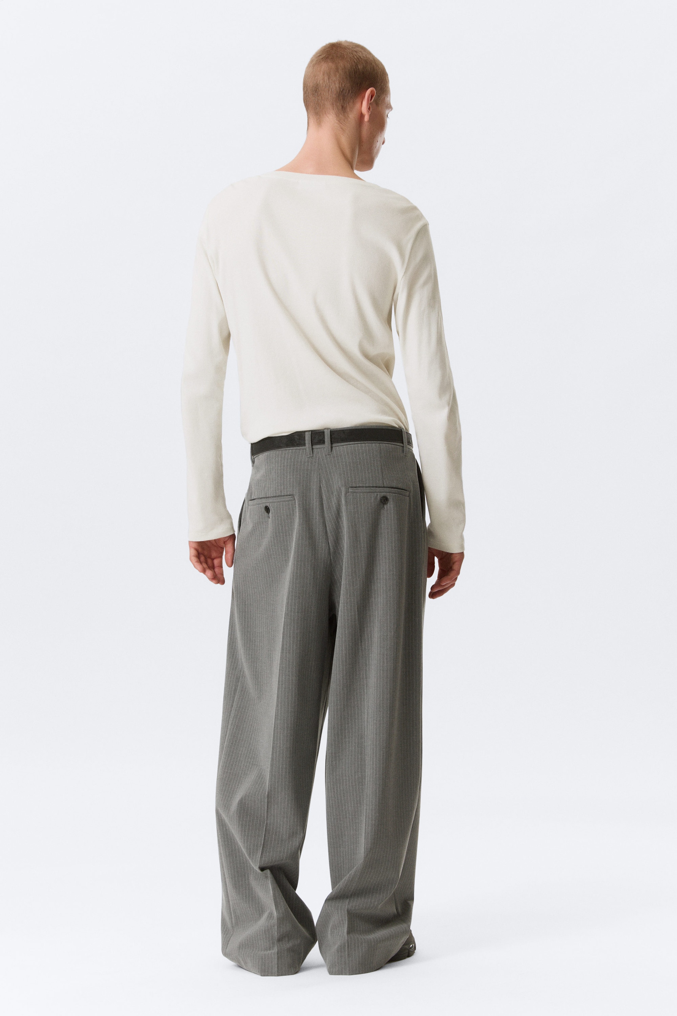 Pinstriped Light Grey - Nate Loose Fit Pleated Suit Trousers - 5