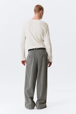 Pinstriped Light Grey - Nate Loose Fit Pleated Suit Trousers - 5