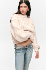 Light Pink Melange - Chunky Cable-Knitted Sweater - 0