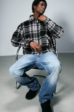 Carreaux noirs - Veste zippée décontractée en laine mélangée - 3