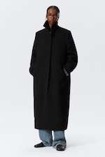 Black - Long Oversized Wool-Blend Coat - 2