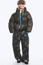 Dark Brown - Oversized Hooded Recycled Down Puffer Jacket - 0