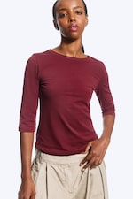 Dark Red - Fitted Three-Quarter Sleeve Top - 0