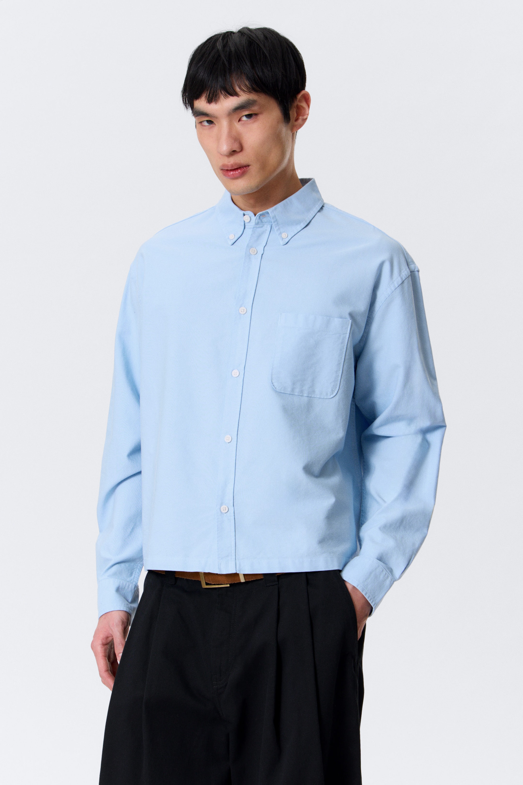 Hellblau - Kastiges Oxfordhemd mit langen Ärmeln - 2