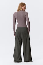 Grey & Red Stripes - Fitted Striped Turtleneck Top - 2