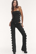 Coated Black - Low-Rise Buckle Straight Coated Jeans - 2