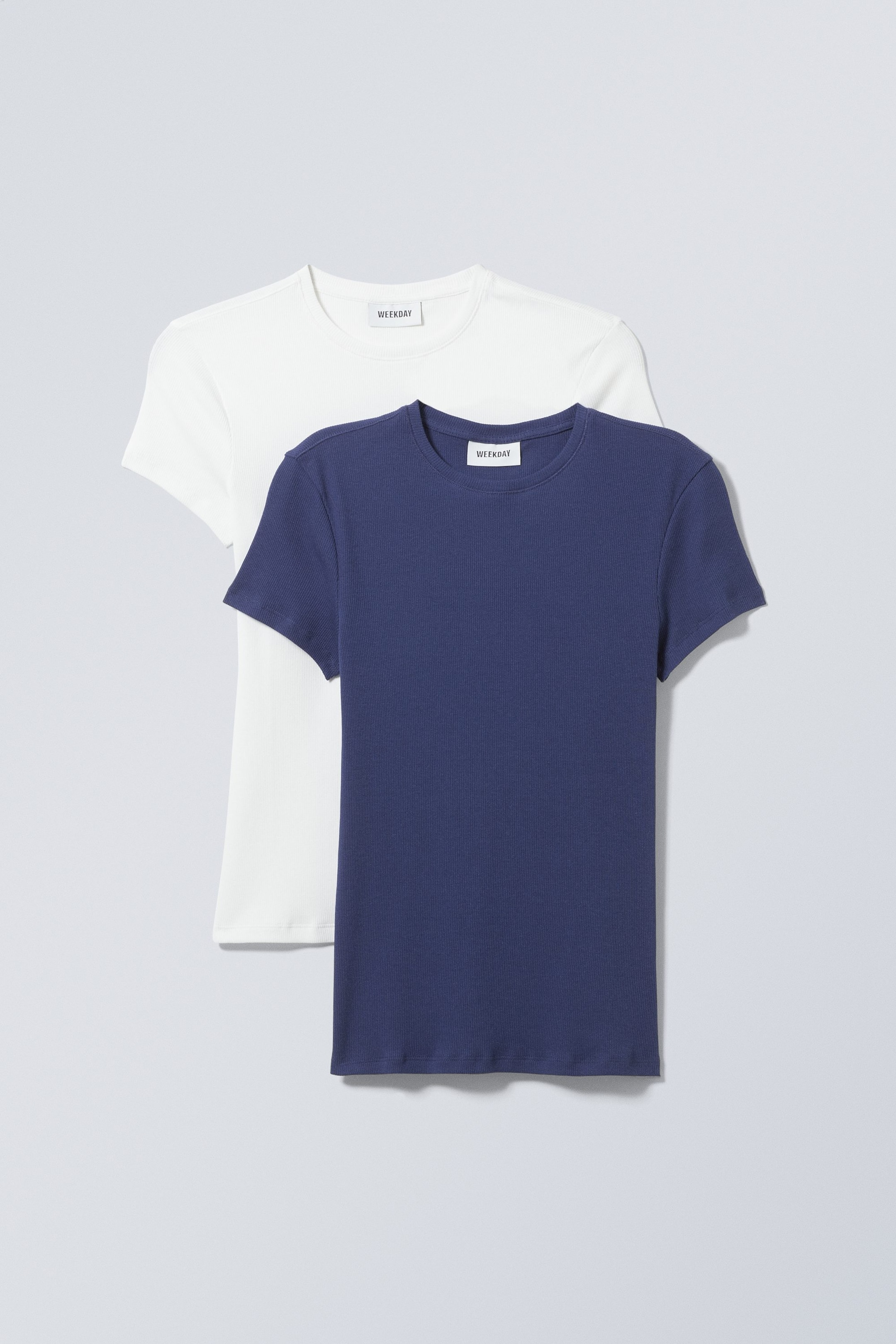 White Blue - 2-pack Close Fitted Rib T-shirt - 0