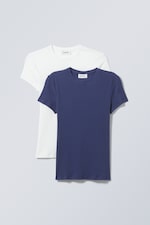 White Blue - 2-pack Close Fitted Rib T-shirt - 0