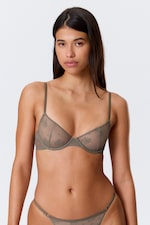 Dusty Grey - Sheer Lace Underwire Bra - 0