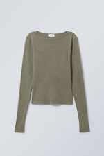 Gebleichtes Khaki-Grün - Verwaschenes Longsleeve-Top Hannah - 0