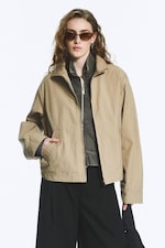 Beige - Veste décontractée en coton à col cheminée - 1