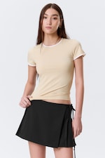 Beige - Blanc - Haut ajusté à manches courtes et dos ouvert - 2