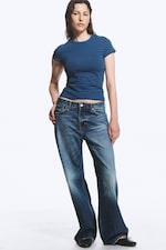 Blue - Black Stripe - Slim Short-Sleeved Cotton T-shirt - 2