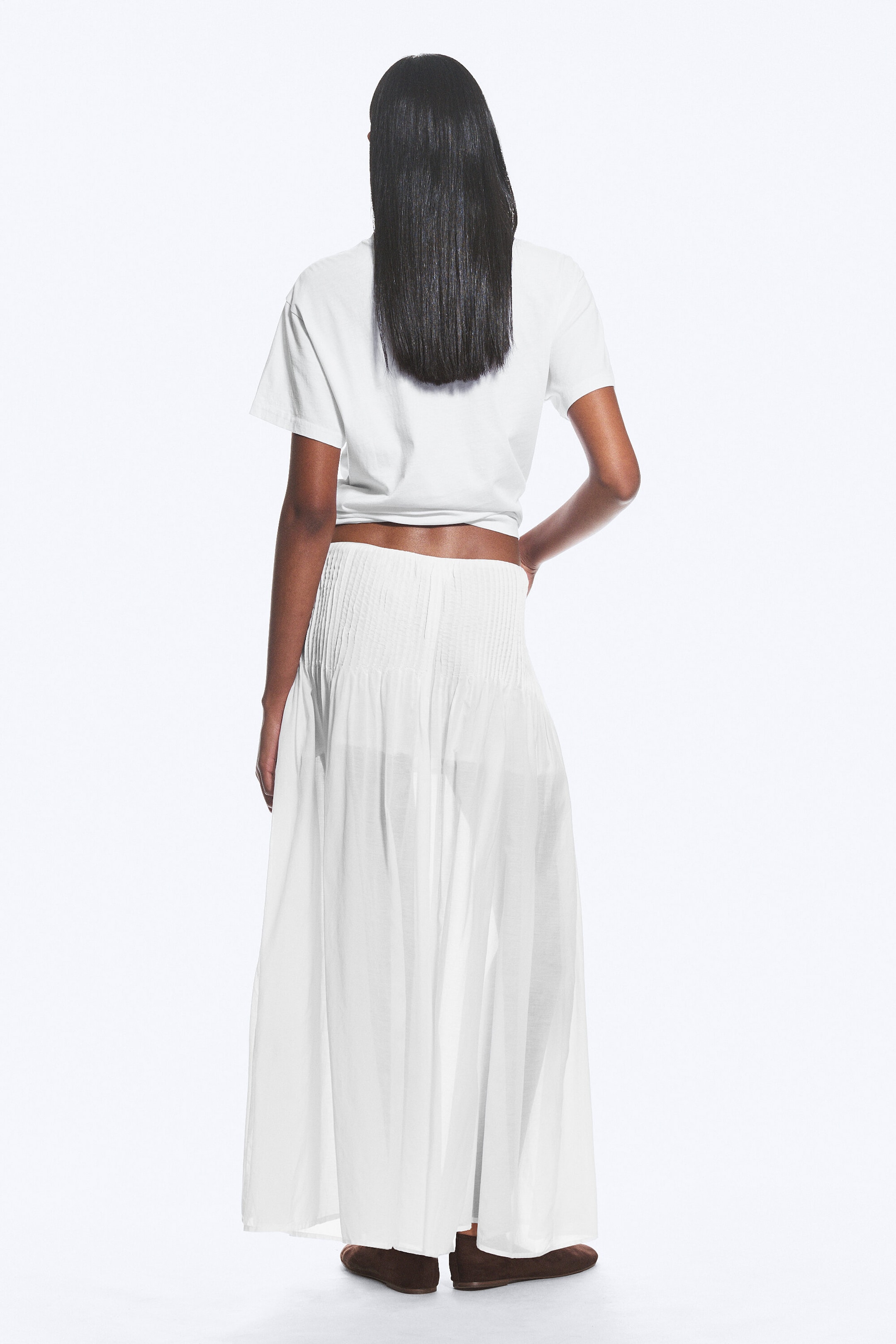 White - Pleated Mid Rise Maxi Skirt - 2
